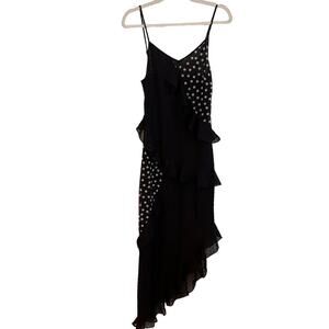 NEW Rumored Black & White Polka Dot Sleeveless Ruffle Midi Dress Size XS/S